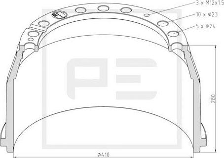 PE Automotive 016.402-00A - Гальмівний барабан autozip.com.ua