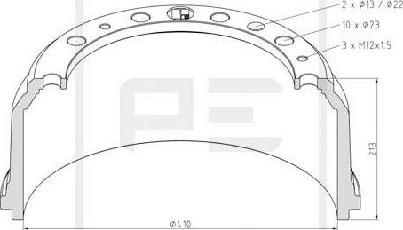 PE Automotive 036.404-00A - Гальмівний барабан autozip.com.ua