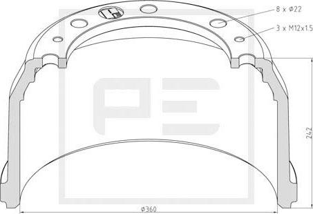 PE Automotive 036.418-00A - Гальмівний барабан autozip.com.ua