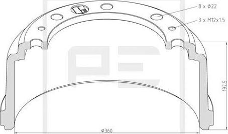 PE Automotive 036.417-00A - Гальмівний барабан autozip.com.ua