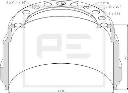 PE Automotive 146.048-00A - Гальмівний барабан autozip.com.ua