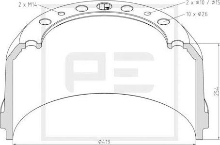 PE Automotive 166.075-00A - Гальмівний барабан autozip.com.ua