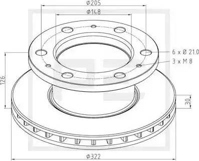 PE Automotive 116.000-00A - Гальмівний диск autozip.com.ua