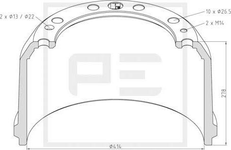 PE Automotive 256.025-00A - Гальмівний барабан autozip.com.ua