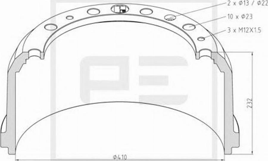 PE Automotive 036.414-00A - Гальмівний барабан autozip.com.ua