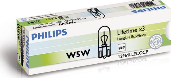 PHILIPS 12961LLECOCP - Лампа розжарювання W5W 12V 5WW2.1X9.5d LongerLife EcoVision вир-во Philips autozip.com.ua