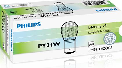 PHILIPS 12496LLECOCP - Лампа накаливания PY21W 12V 21W BAU15s LongerLife EcoVision пр-во Philips autozip.com.ua