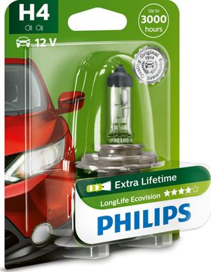 PHILIPS 12342LLECOB1 - Лампа накаливания H4 12V 60-55W  P43t-38 LongerLife Ecovision 1шт blister пр-во Philips autozip.com.ua