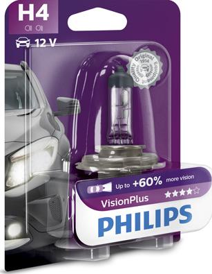 PHILIPS 12342VPB1 - Лампа накаливания H4VisionPlus12V 60-55W P43t-38 пр-во Philips autozip.com.ua