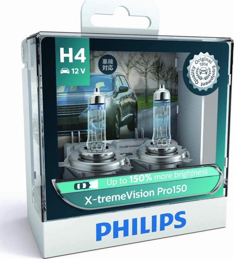 PHILIPS 12342XVPS2 - Лампа накаливания H4 X-tremeVision Pro150 150 12V 60-55W P43t-38 комплект пр-во Philips autozip.com.ua