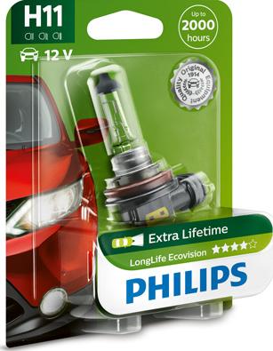 PHILIPS 12362LLECOB1 - Лампа накаливания H11 12V 55W  PGJ19-2 LongerLife Ecovision 1шт blister пр-во Philips autozip.com.ua