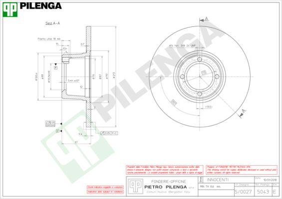 Pilenga 5043 - Гальмівний диск autozip.com.ua