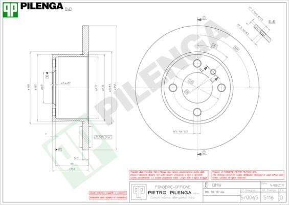 Pilenga 5116 - Гальмівний диск autozip.com.ua