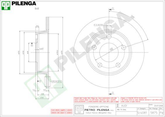 Pilenga 5875 - Гальмівний диск autozip.com.ua