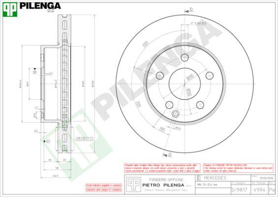 Pilenga V994 - Гальмівний диск autozip.com.ua