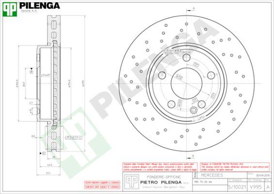 Pilenga V995 - Гальмівний диск autozip.com.ua