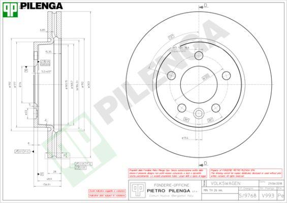 Pilenga V993 - Гальмівний диск autozip.com.ua