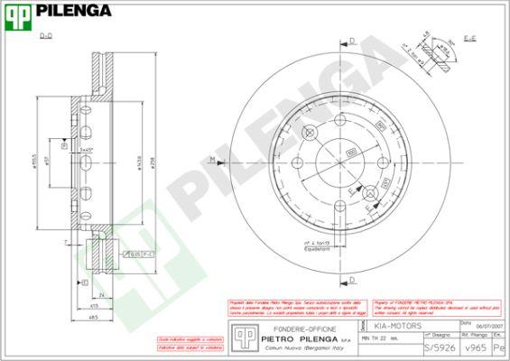 Pilenga V965 - Гальмівний диск autozip.com.ua