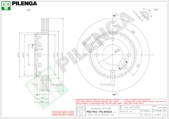 Pilenga V961 - Гальмівний диск autozip.com.ua