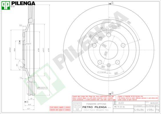 Pilenga V984 - Гальмівний диск autozip.com.ua