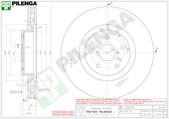 Pilenga V409 - Гальмівний диск autozip.com.ua