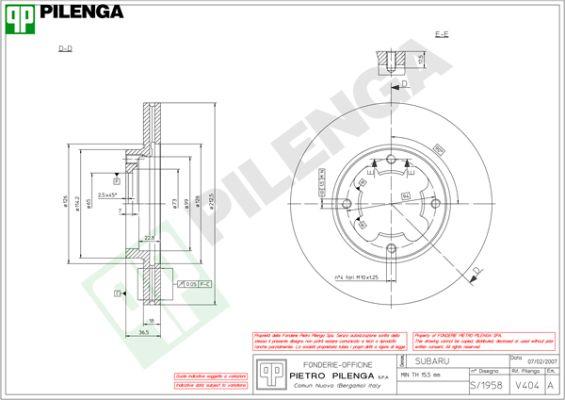 Pilenga V404 - Гальмівний диск autozip.com.ua