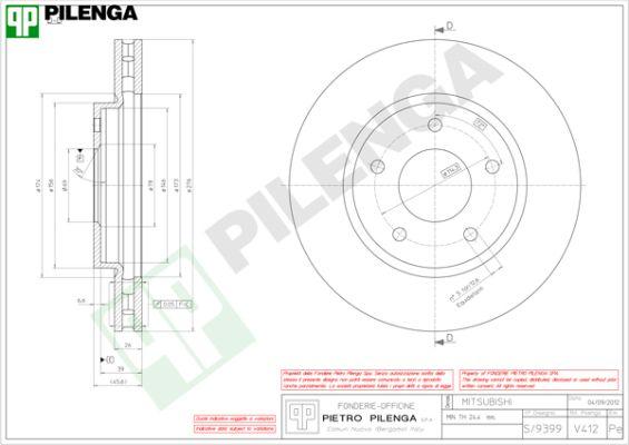 Pilenga V412 - Гальмівний диск autozip.com.ua