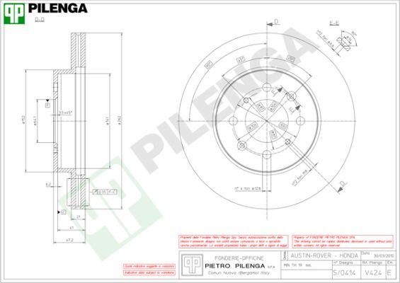 Pilenga V424 - Гальмівний диск autozip.com.ua