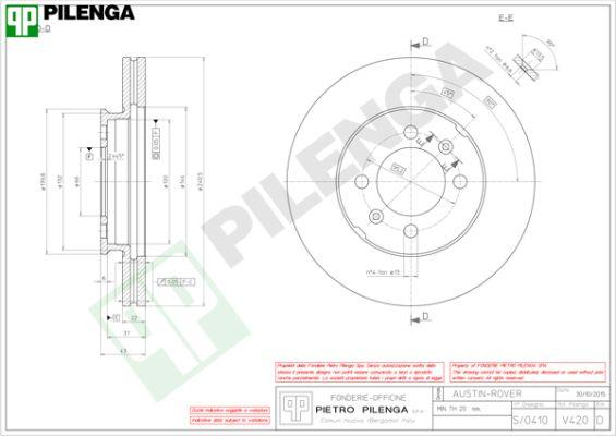 Pilenga V420 - Гальмівний диск autozip.com.ua