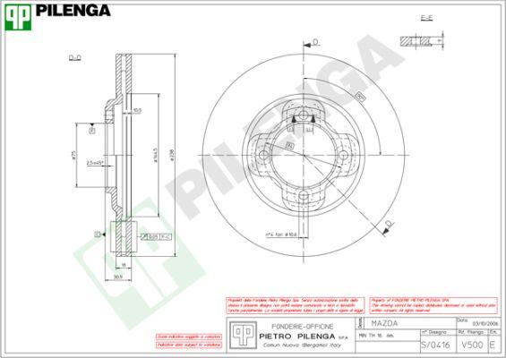 Pilenga V500 - Гальмівний диск autozip.com.ua