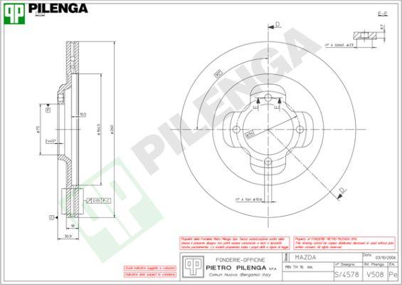 Pilenga V508 - Гальмівний диск autozip.com.ua