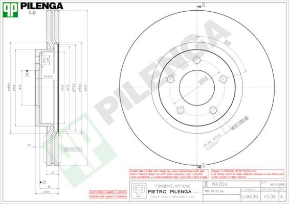 Pilenga V536 - Гальмівний диск autozip.com.ua