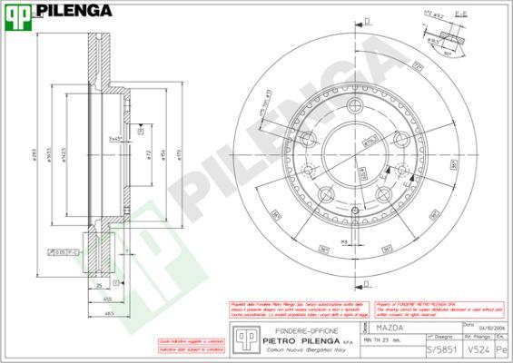 Pilenga V524 - Гальмівний диск autozip.com.ua