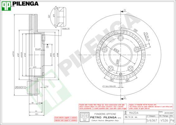 Pilenga V526 - Гальмівний диск autozip.com.ua