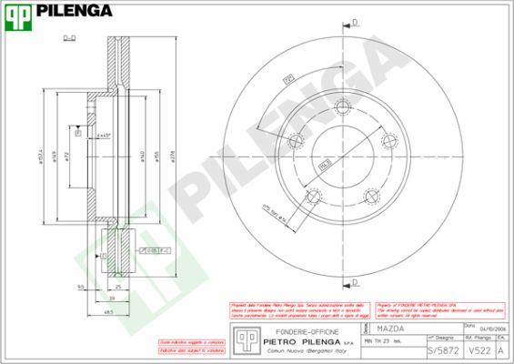 Pilenga V522 - Гальмівний диск autozip.com.ua