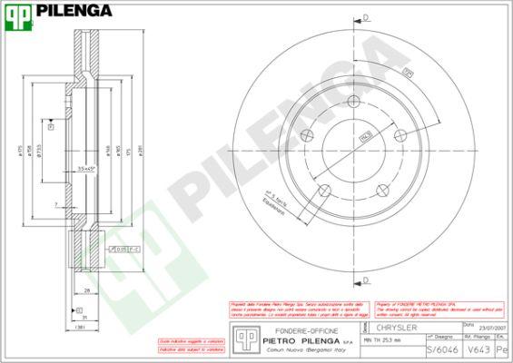 Pilenga V643 - Гальмівний диск autozip.com.ua