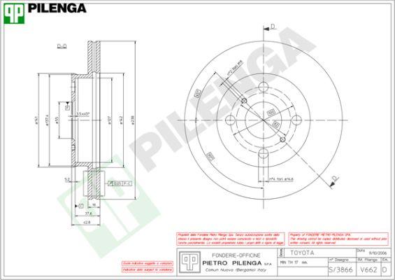 Pilenga V662 - Гальмівний диск autozip.com.ua