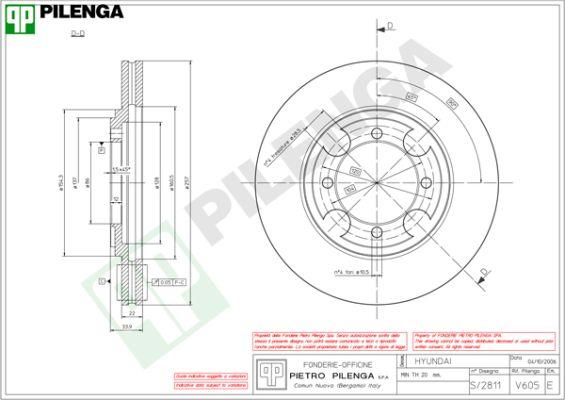 Pilenga V605 - Гальмівний диск autozip.com.ua