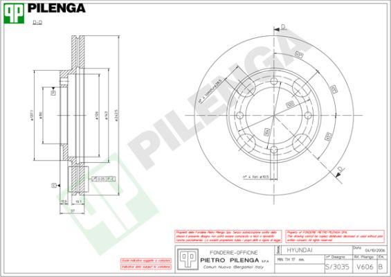 Pilenga V606 - Гальмівний диск autozip.com.ua