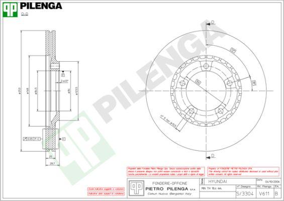 Pilenga V611 - Гальмівний диск autozip.com.ua