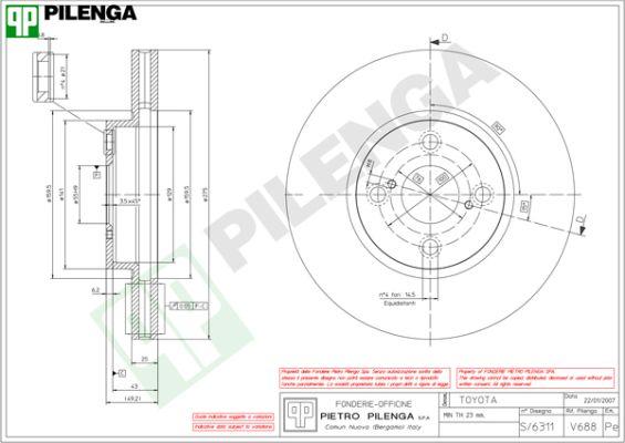 Pilenga V688 - Гальмівний диск autozip.com.ua