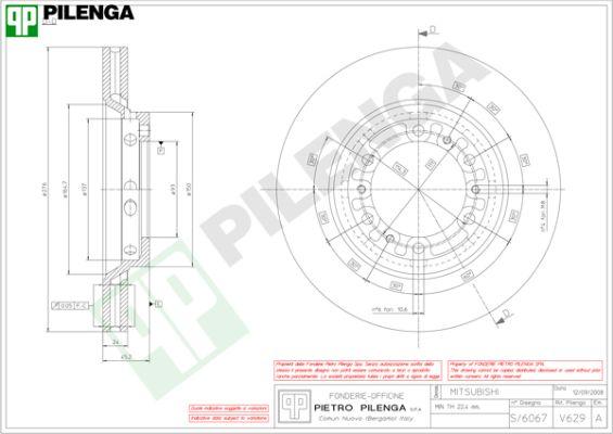 Pilenga V629 - Гальмівний диск autozip.com.ua