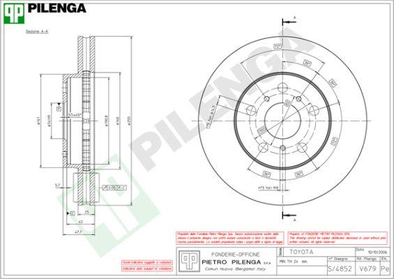 Pilenga V679 - Гальмівний диск autozip.com.ua