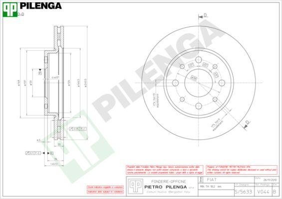 Pilenga V044 - Гальмівний диск autozip.com.ua