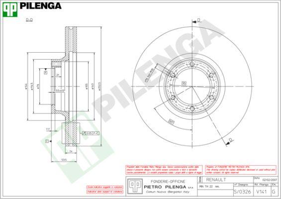 Pilenga V141 - Гальмівний диск autozip.com.ua