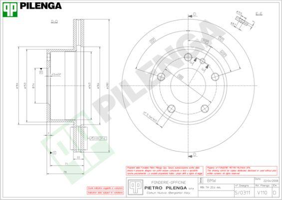 Pilenga V110 - Гальмівний диск autozip.com.ua