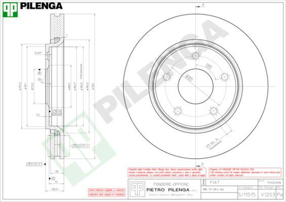 Pilenga V1203 - Гальмівний диск autozip.com.ua
