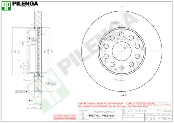 Pilenga V1708 - Гальмівний диск autozip.com.ua