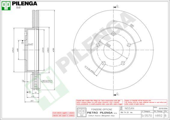 Pilenga V892 - Гальмівний диск autozip.com.ua