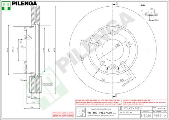 Pilenga V859 - Гальмівний диск autozip.com.ua